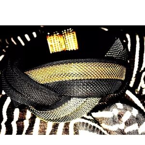 Metal Braided Bracelet with Rhinestones, Reversible with Black Velvet Backside